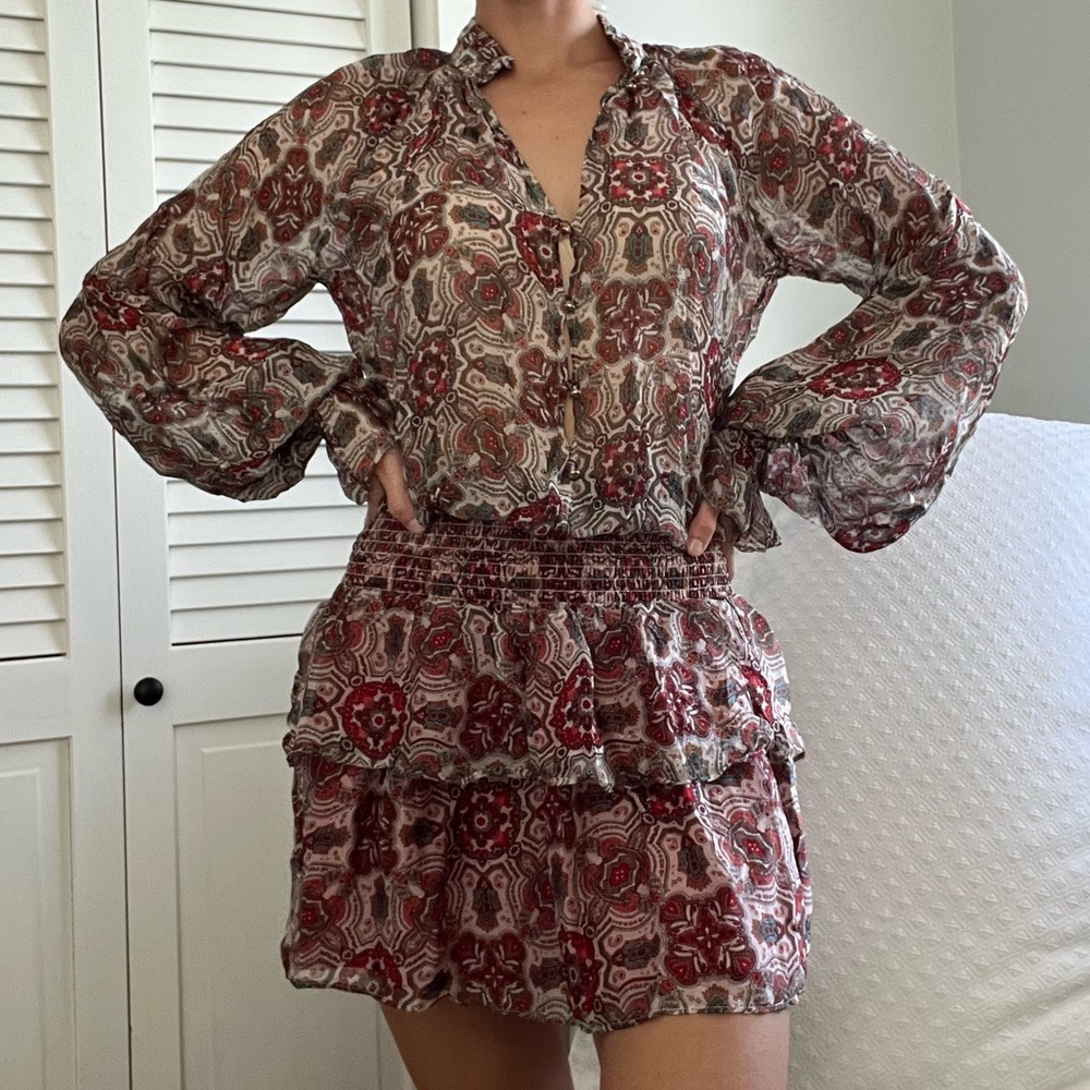 Ramy Brook paisley printed multicolor ruffle dress elastic size Small